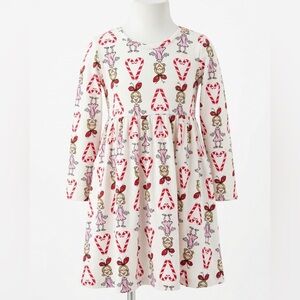 Hanna Andersson White Dress with Red Hearts and Cartoon Print
